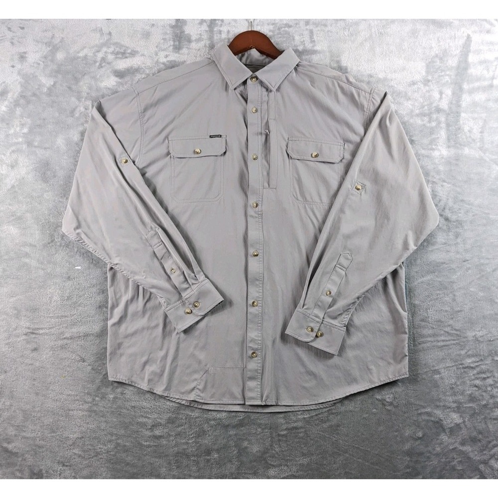 Poncho Shirt Mens XL Gray Regular Fit Magnetic Pocket Long Sleeve Fishing